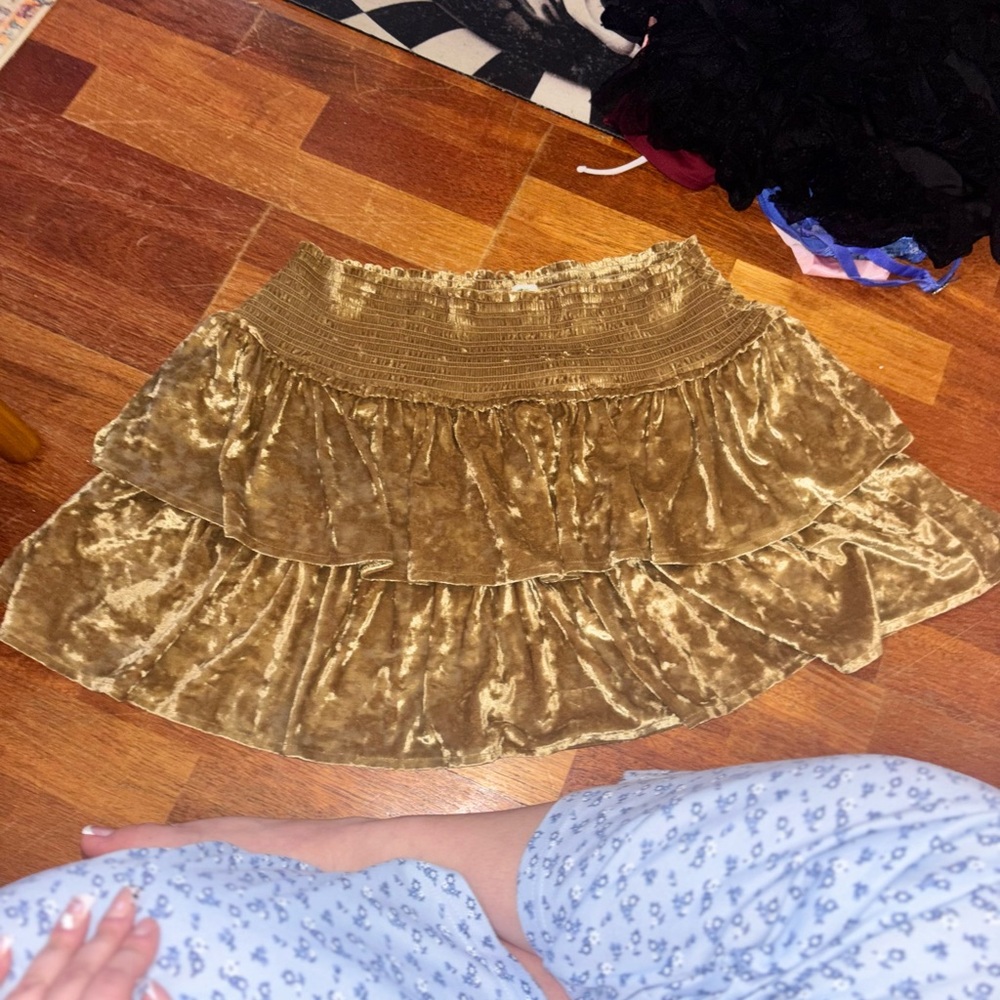 Aerie Velvet Tiered Skirt in Brown